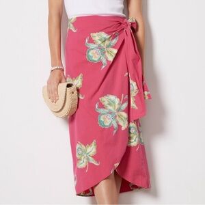 NWT Faherty Pacifica Seersucker Wrap MIDI Skirt Orchid Blossom Pink Fuchsia